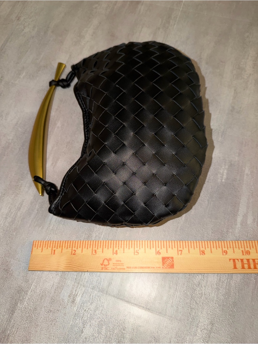 Black Woven Faux Leather with Top Gold Handle - Picture 7 of 9